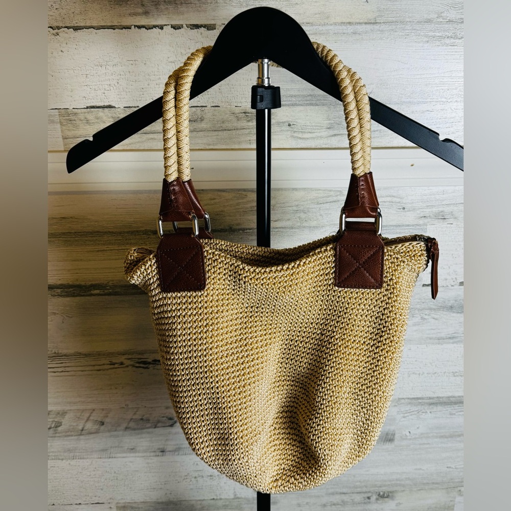 The Sak Shoulder Purse or Satchel Crochet Tan Leather Strap Handle HOBO Purse - Picture 6 of 16